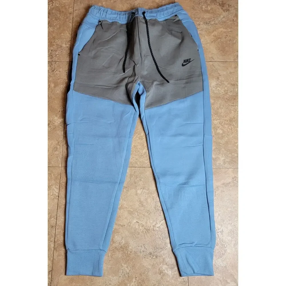 Men Sz L Hoodie Sweatsuit Blue Gray Slim Fit Logo Colorblock Streetwear Outfit